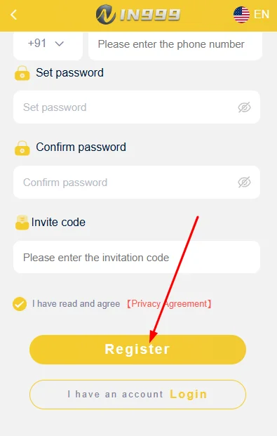 Click on the register button